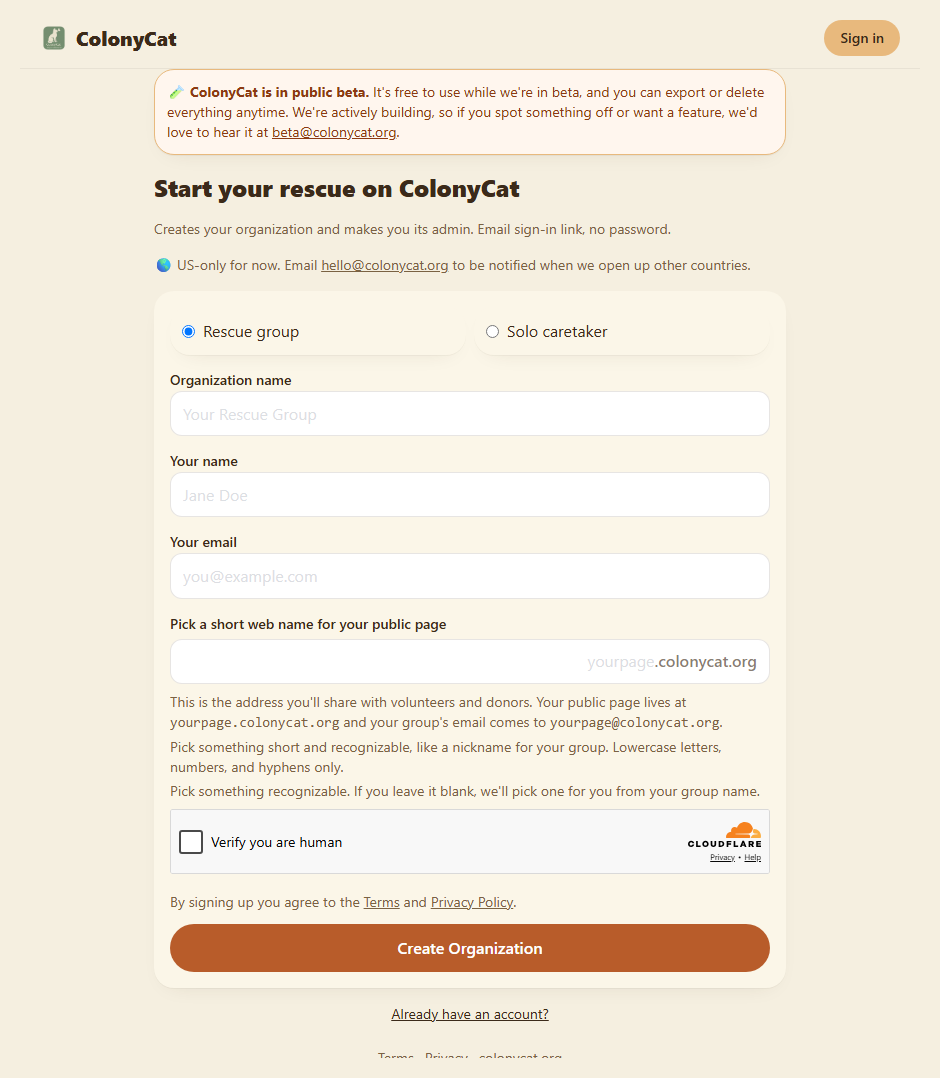 Empty signup form