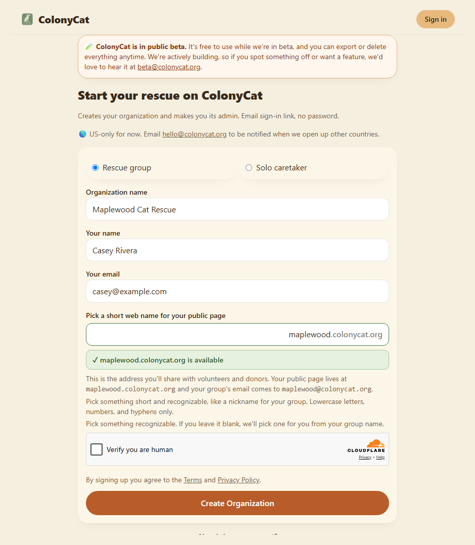 Filled signup form