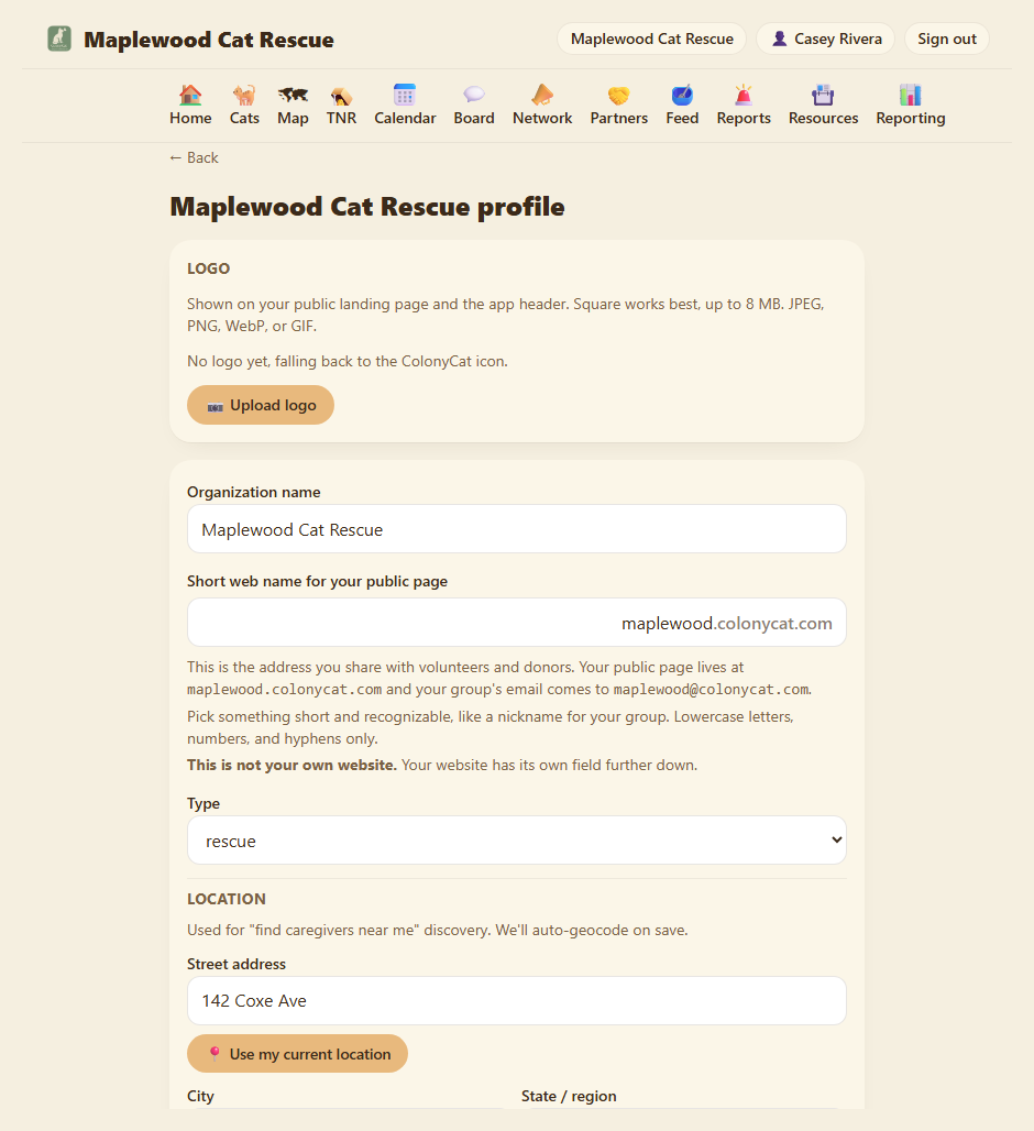 Welcome screen to set up your organization profile