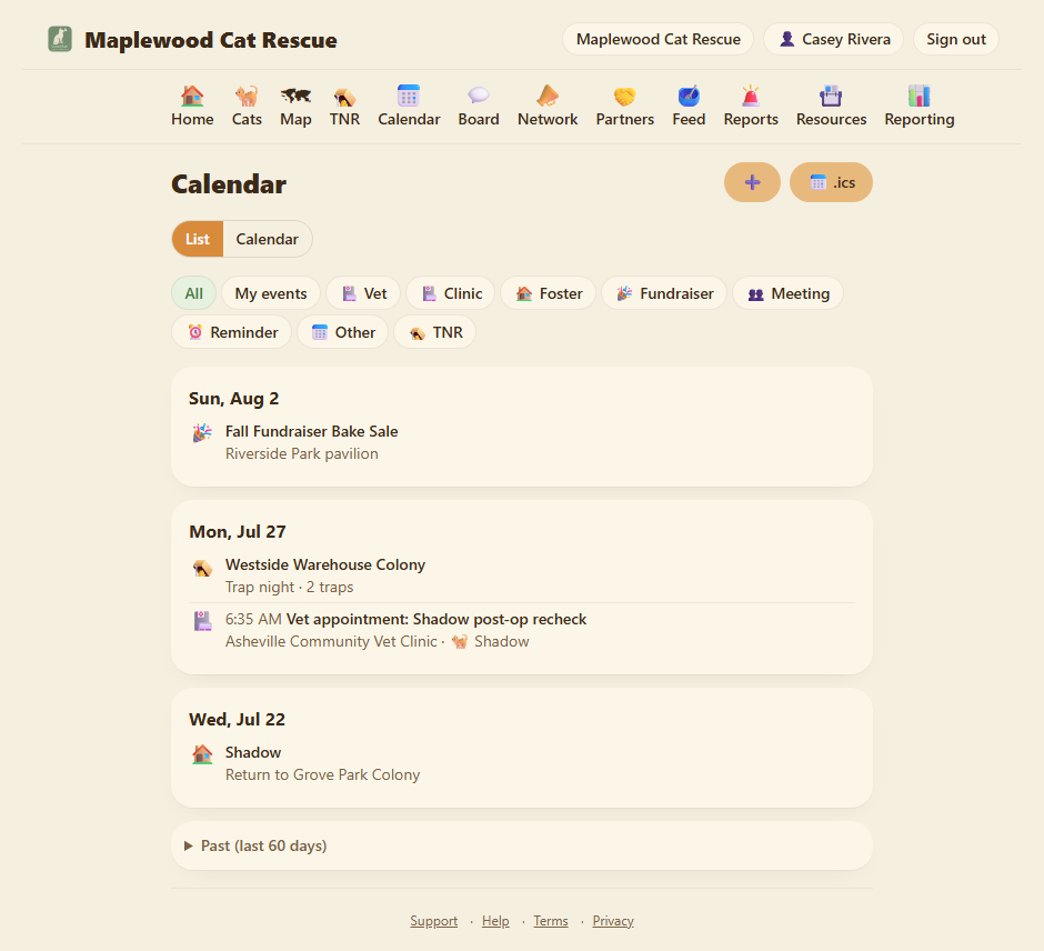 Calendar list view