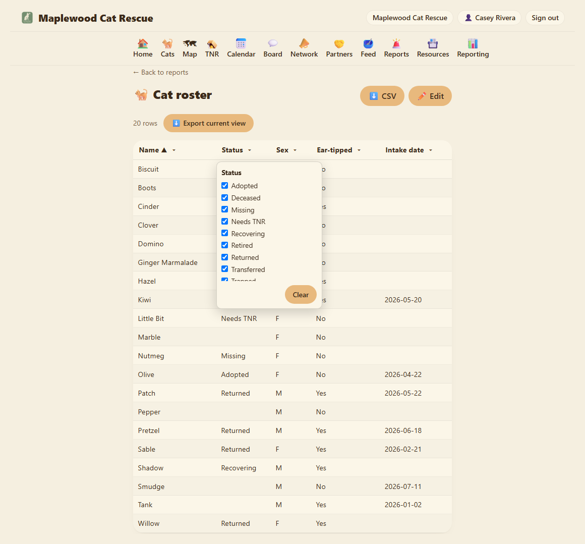 Running a report, with a date column's filter open showing the quick-range presets