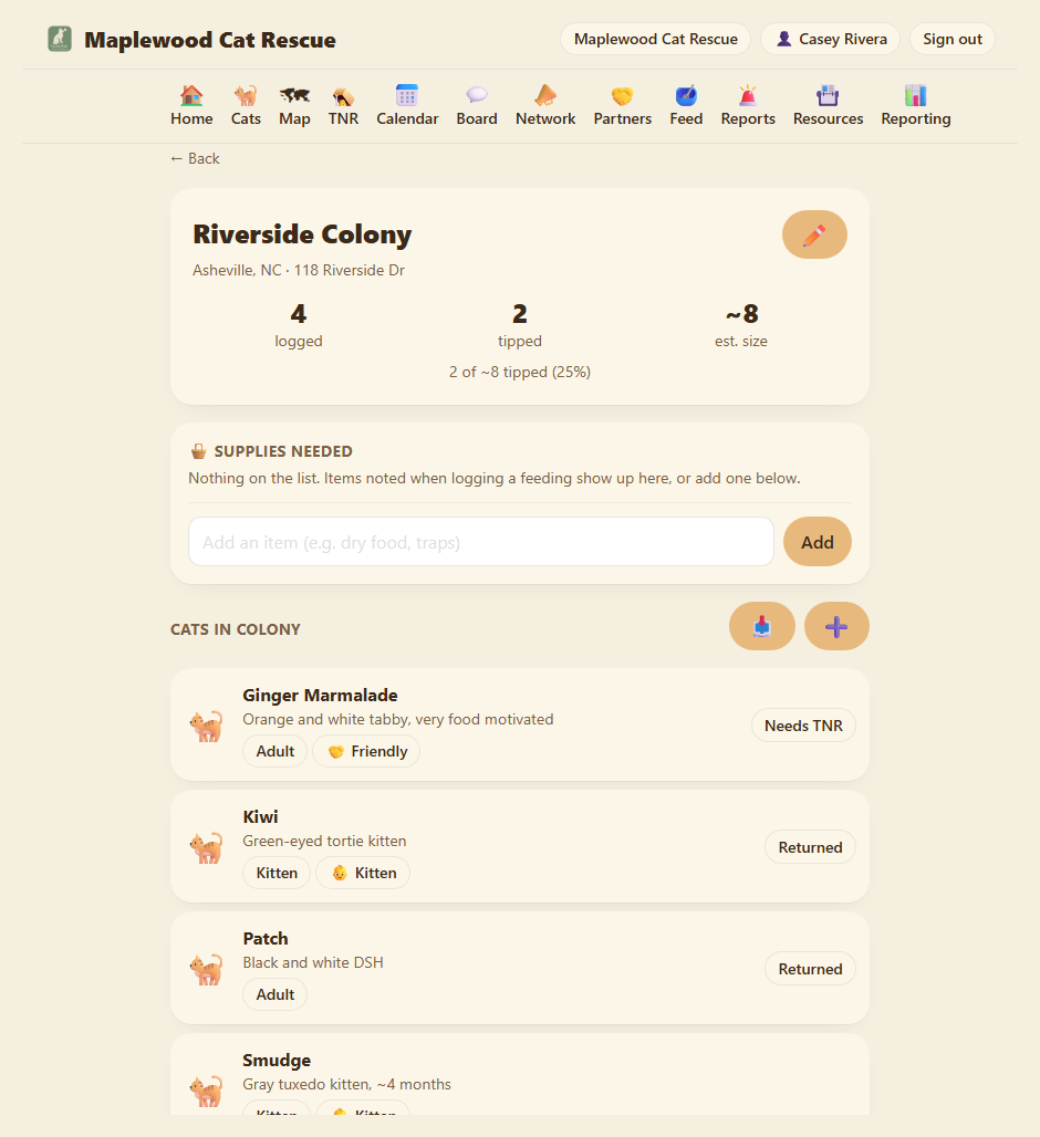 Newly created colony page