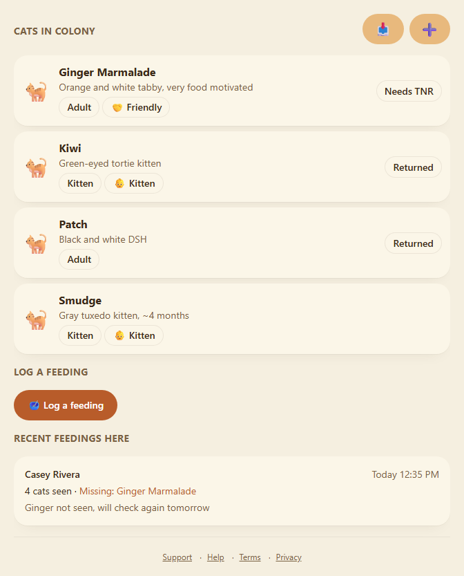 Add cat button on a colony page