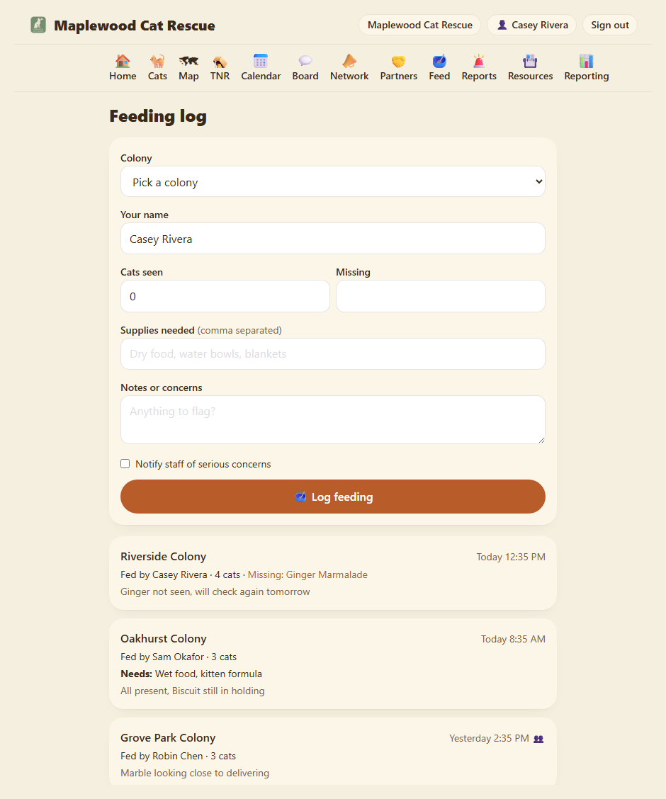 Empty feeding form