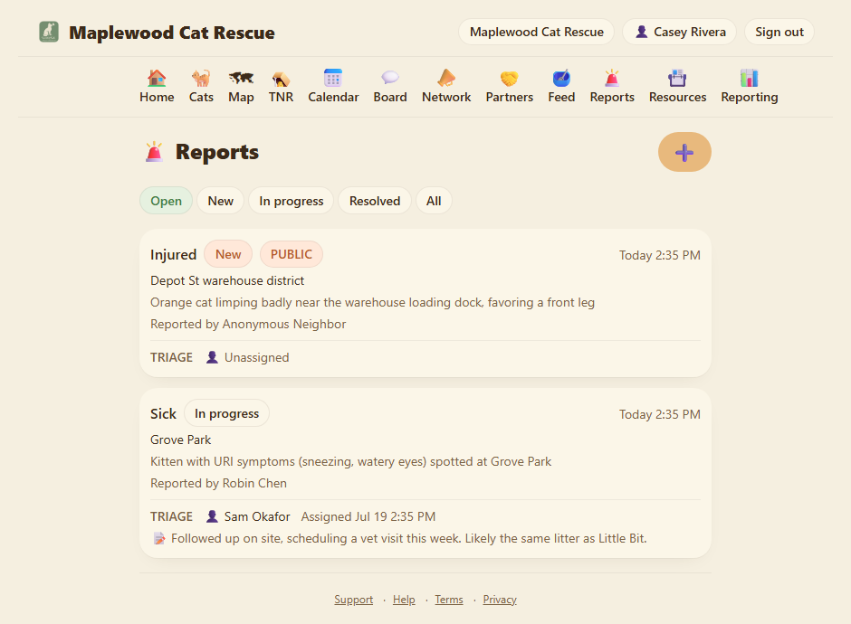 Internal emergency report form