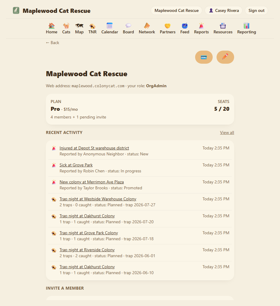 Invite form on the Organization page